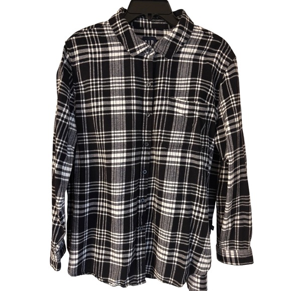GAP Tops - GAP Plaid Flannel Long Sleeve Button Up‎ Shirt women's XL Black White